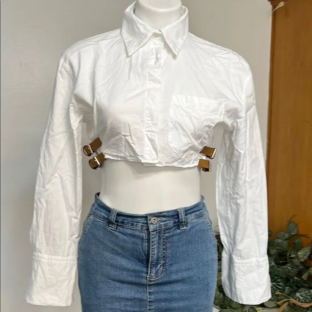 Zara White Buckle Accent Crop Top